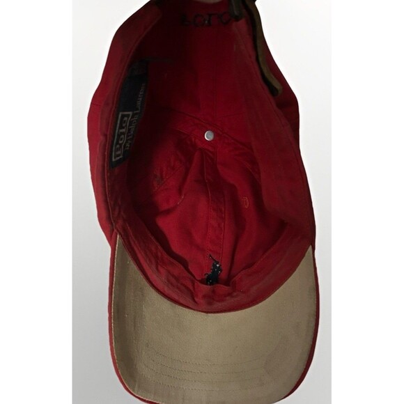 Polo Ralph Lauren Red Adjustable Strap Back Baseball Cap Blue Pony Logo - Picture 6 of 8